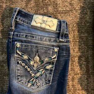 Miss Me Blue Boot Cut Jeans with Embellished Pockets